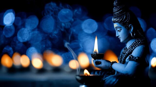 Maha Shivratri celebration highlights the divine essence of Lord Shiva in Hindu traditions and rituals during the festive nighttime. High quality 4k footage