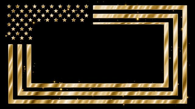 Animated gold frame with a waving American flag and sparkling stars, designed as a broadcast overlay for patriotic events, political content, and national holiday presentations. 2 in 1