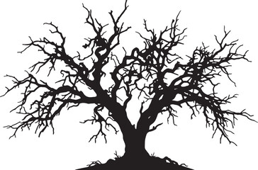 Fototapeta premium Dead Tree Silhouette on White Background – Spooky Dry Branch Halloween Concept Vector Illustration