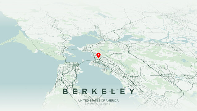 Modern minimalist vector map of Berkeley, California, USA. High-quality scalable illustration of Berkeley city grid, San Francisco Bay waterfront for posters design.
