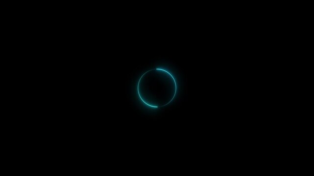 Blue neon glowing circular loading icon animation a bright circle isolated on a black background, representing a digital or buffering process circle process buffering abstract sign