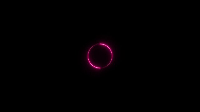 Pink neon glowing circular loading icon animation a striking circle isolated on a black background, representing a digital or buffering process circle process buffering abstract sign