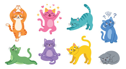 Colorful cartoon cats in various poses vector illustration © Tanmoy