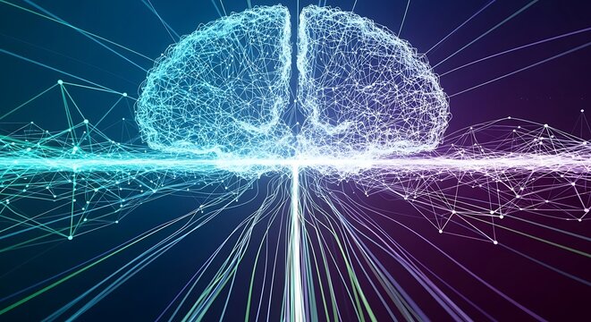 Brain with glowing neural connections network.