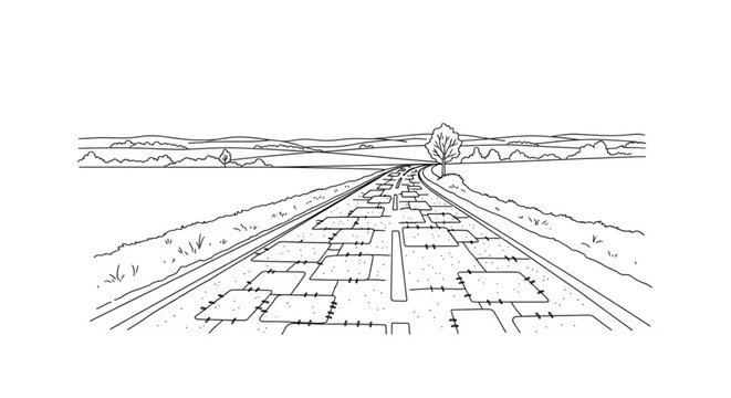 Railway Tracks Leading to Horizon Line.