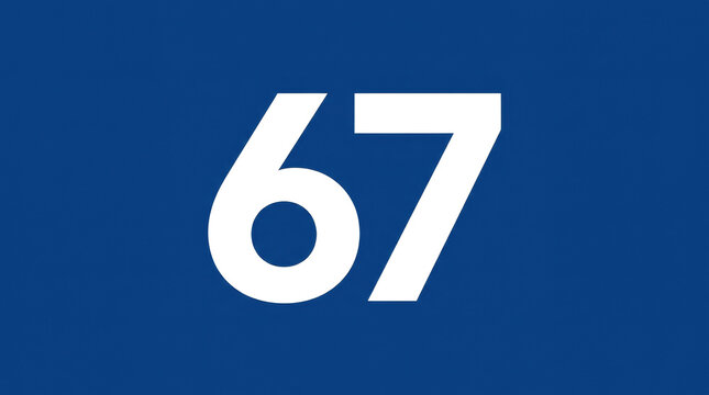 Bold White Number 67 Sporty Block Typography on Dark Blue Background