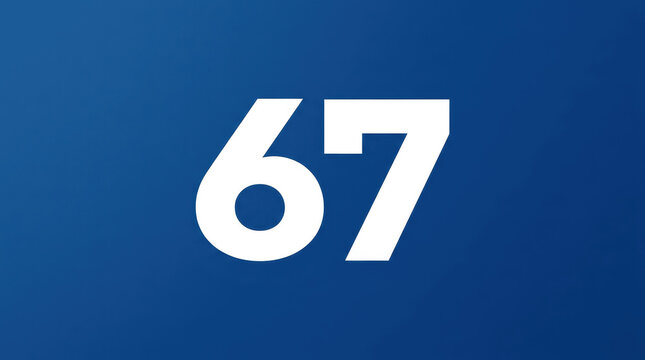 Bold White Number 67 Minimalist Typography on Royal Blue Gradient Background