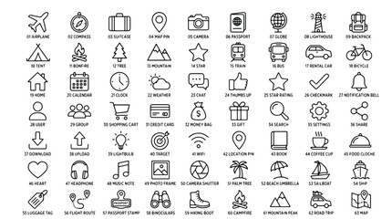 Obraz premium Collection of various travel and navigation icons in line style