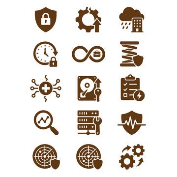 Set of technology security and data management vector icons with security