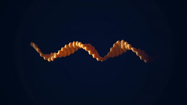 Orange glowing DNA double helix strand rotating on dark blue background for genetic science concept