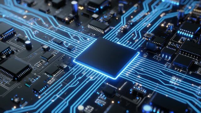 Futuristic Quantum Chip Powering Advanced Artificial Intelligence Infrastructure