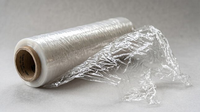 Industrial roll of clear stretch wrap film for pallet securing and shipping protection 300m length