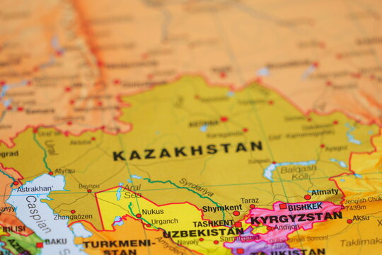 Colorful Physical Map of Kazakhstan and the Central Asian Steppe Region