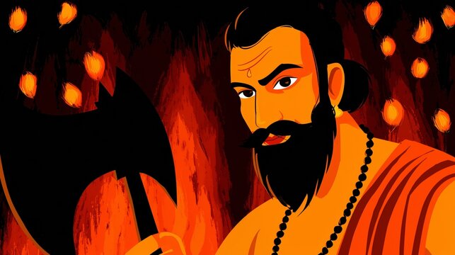 Celebrating parshuram jayanti with lord parshuram holding his axe in a traditional depiction during the festive occasion