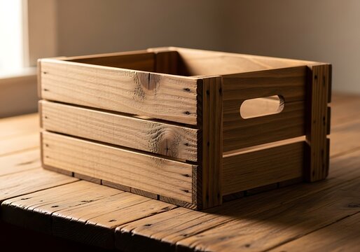Rustic wooden crate on a wooden surface. caja de mader 