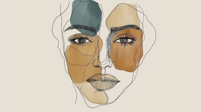 Abstract face illustration line art neutral color modern minimalist stylized artistic contemporary emotional creative portrait design