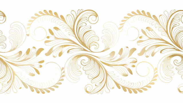 Golden floral ornament a seamless repeating vector pattern on a white background motif design foliate foliage