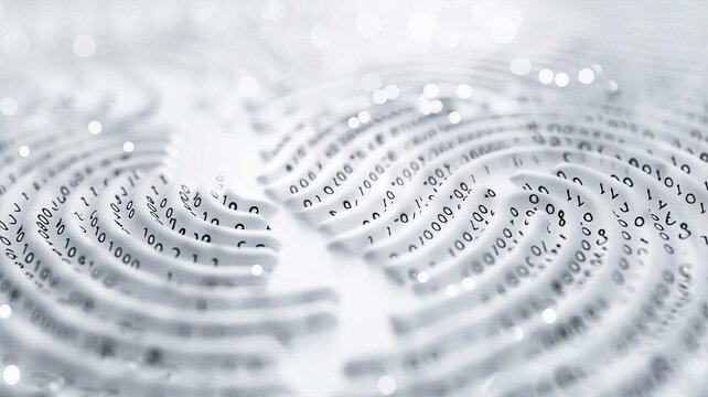 Digital fingerprint maze with binary codes for biometric security and identity verification.