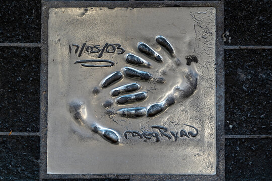 steel handprint and signature of Meg Ryan in the Path of the Stars ("Chemin des &Eacute;toiles") in Cannes, France