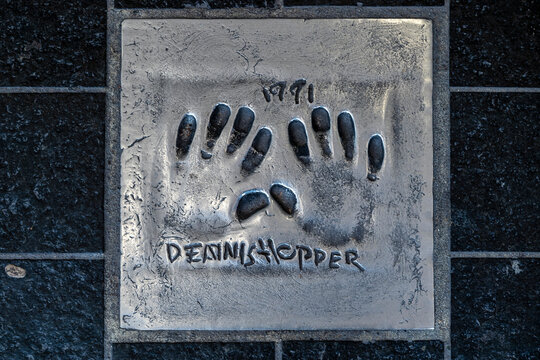 steel handprint and signature of Dennis Hopper in the Path of the Stars ("Chemin des &Eacute;toiles") in Cannes, France