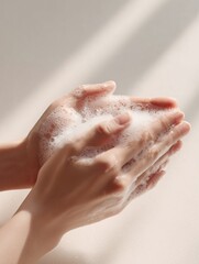 Fototapeta premium Washing Hands with Soap Close Up Hygiene Concept