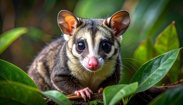 A close-up of a small, nocturnal marsupial with large eyes