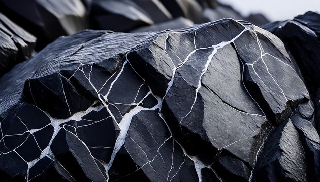 dark basalt rock with white mineral veins