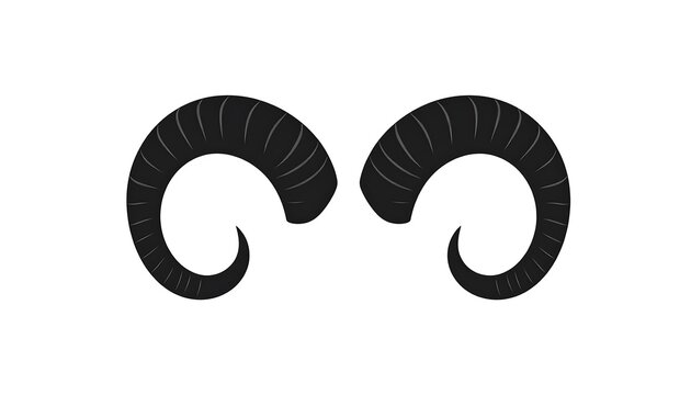 Graphic illustration featuring two symmetrical, curved, black horns, seemingly a stylized representation. They sit against a pure white background