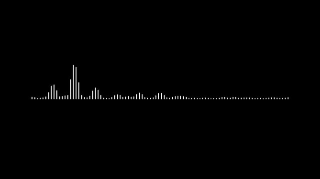 Minimalist white audio waveform equalizer animation on black background, for music visualization sound
