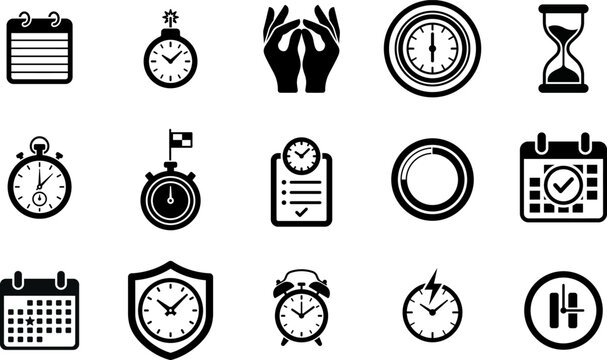 Time management symbols isolated on transparent background