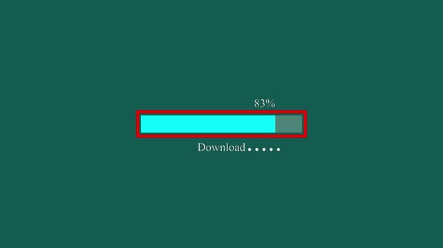 ​Computer monitor displaying a progress bar loading from 39 to 100 percent with processing text on a green screen background 4k animation......