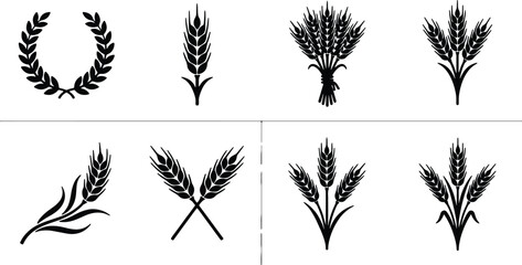 Wheat Stalk Icons, Grain Harvest Vector Set, Agricultural Symbols, Organic Food Emblem Collection © Anwar