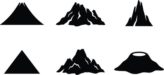Mountain Icons Set, Diverse Peaks and Volcano Silhouettes, Vector Graphics for Nature and Adventure Themes © Faisal
