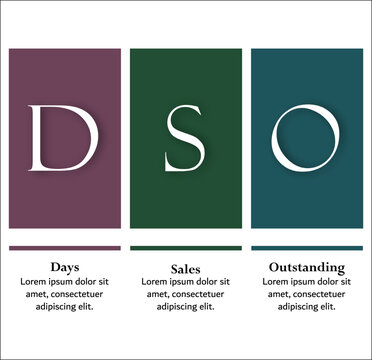 DSO - Days Sales Outstanding Acronym. Infographic template with icons and description placeholder