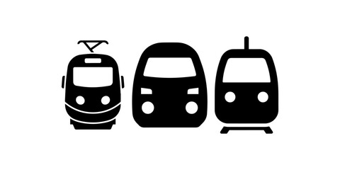Vintage and modern train icon set silhouette, 3 black silhouette steam locomotive and high speed electric rail transport, 7 vector railway vehicle elements © SujetaRani