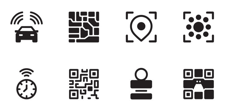Smart technology icon set symbolizing scanning and digital security