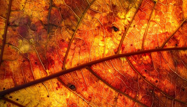 A close-up of a vibrant orange and yellow leaf with visible veins
