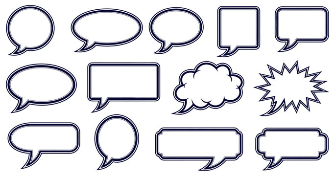 Collection of blue speech bubbles and comic book text boxes
