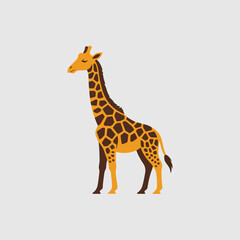 Obraz premium Simple flat vector illustration of a tall giraffe with brown spots isolated on a clean light gray background design element