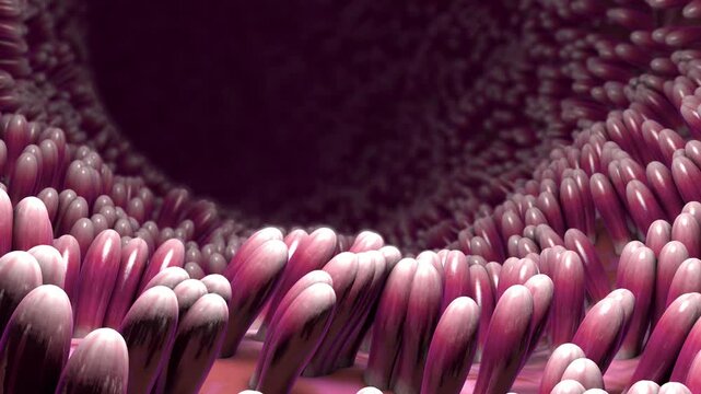 Intestinal villi are tiny finger-like projections in the small intestine that greatly increase the surface area for absorbing nutrients from digested food