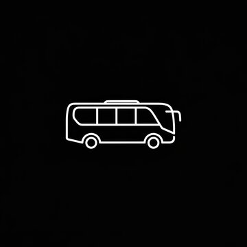 White line bus transportation icon on black background.