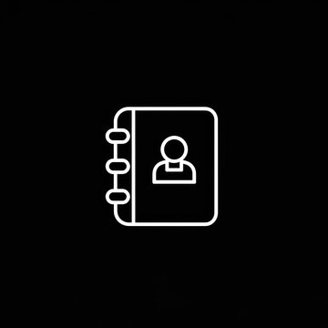 White line icon of an address book contacts list.