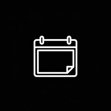 White line calendar page icon on black background.
