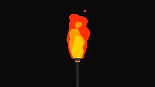 Torch Fire Flame Animation Stylized 2D Cartoon Vector Flickering with Glowing Embers on Black Background for Game Asset or Cinematic Overlay