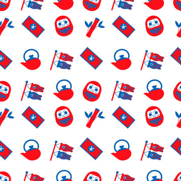 Korean Cultural Symbols Seamless Pattern in Flat Design Style