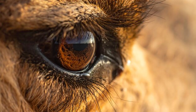 A close-up of a warm-toned eye with brown iris and golden light