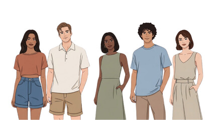 Five diverse people standing together in casual clothes outdoors © Stock Image Paradise