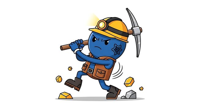 Cartoon robot character with wrench and bolts.