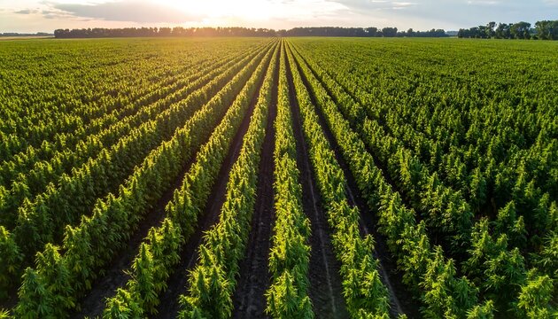 Hemp field at sunset.