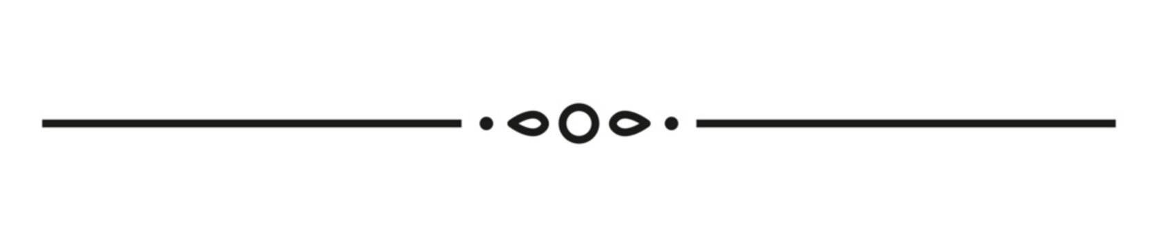 Elegant black horizontal line divider with symmetrical decorative elements for document separation and graphic design projects